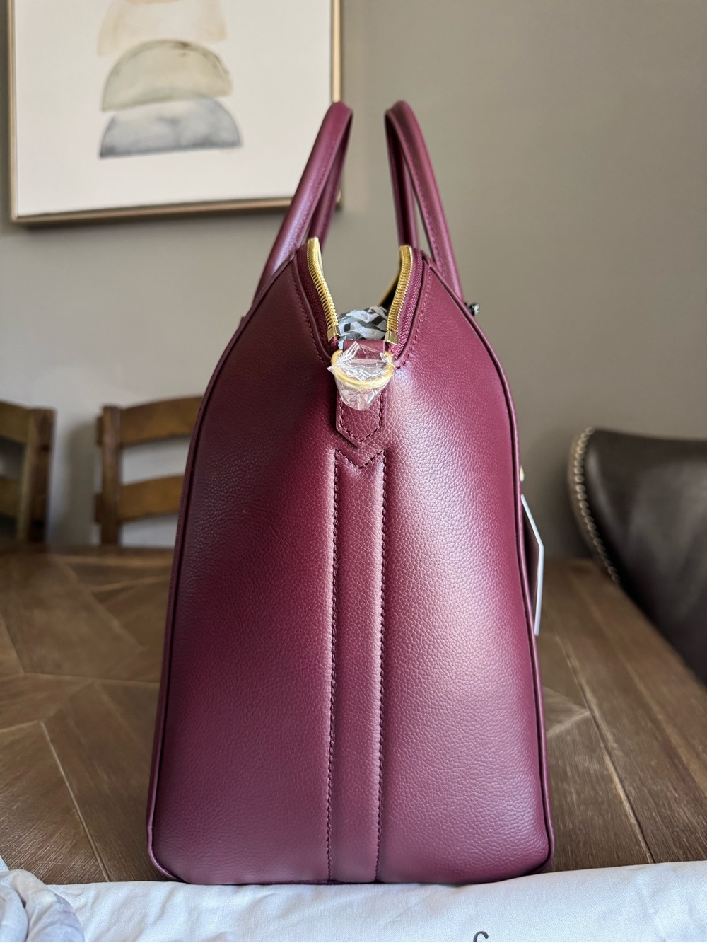Moncrief “Stephanie” Structured Leather Satchel in Deep Burgundy - Picture 8 of 14